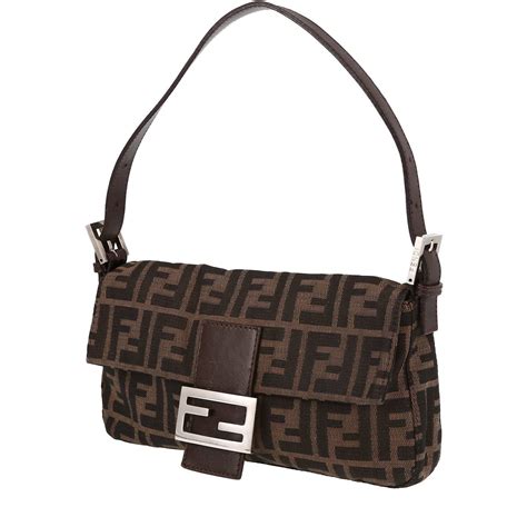 borsa in tela monogram marrone fendi|Borsa Fendi Baguette in tela monogram e pelle lucida marrone.